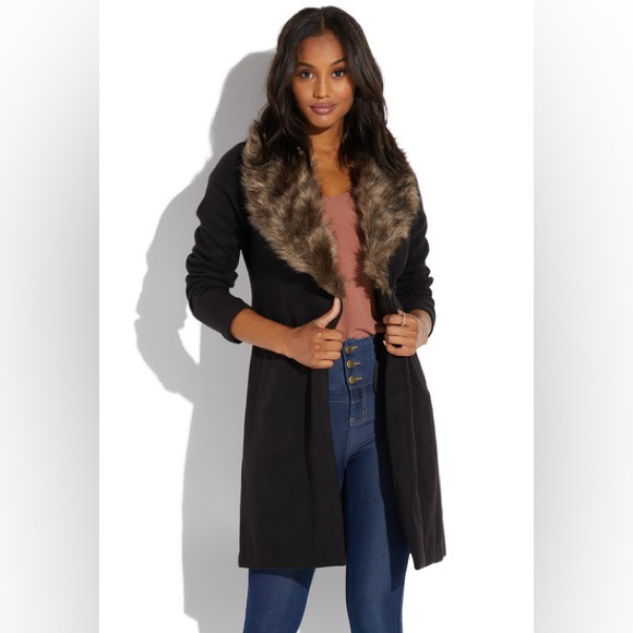 Shoe Dazzle Removable Faux Fur Trim Coat - Picture 1 of 7